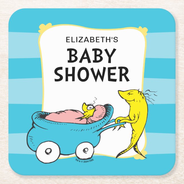 Dessous-de-verre Carré En Papier Dr Seuss | Un poisson - Baby shower garçon (Devant)