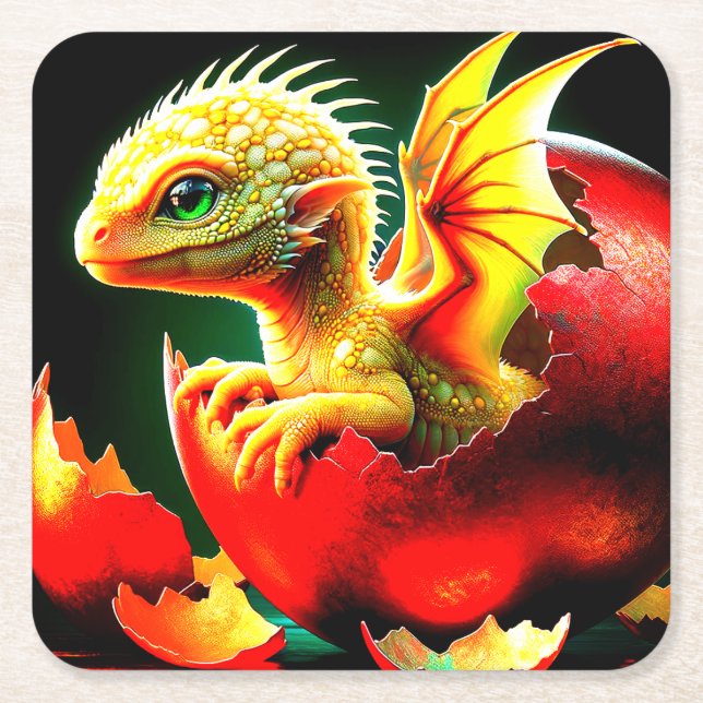 Dessous-de-verre Carré En Papier Dragon (Devant)