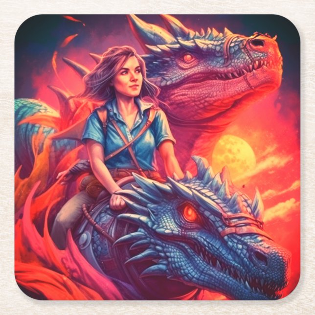 Dessous-de-verre Carré En Papier Dragon (Devant)