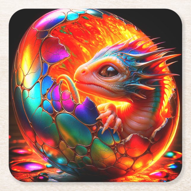 Dessous-de-verre Carré En Papier Dragon (Devant)