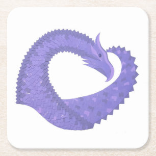 Dessous-de-verre Carré En Papier dragon au coeur de pervenche sur fond blanc