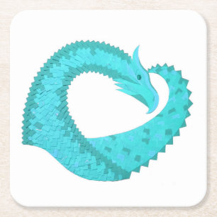 Dessous-de-verre Carré En Papier dragon au cœur de vert-de-gris sur fond blanc
