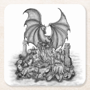 Dessous-de-verre Carré En Papier Dragon avec Zombie