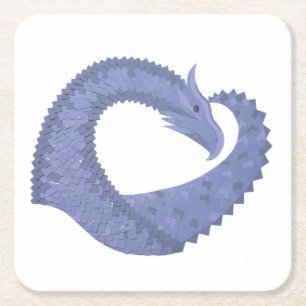 Dessous-de-verre Carré En Papier Dragon cœur bleu-gris sur fond blanc