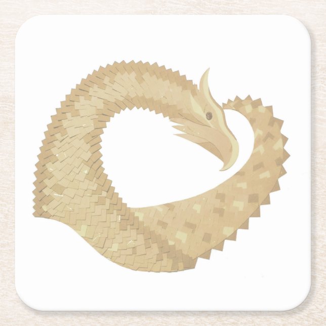 Dessous-de-verre Carré En Papier Dragon de coeur de grès sur blanc (Devant)