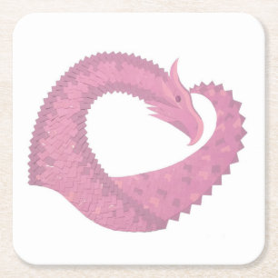 Dessous-de-verre Carré En Papier Dragon de coeur rose sur blanc