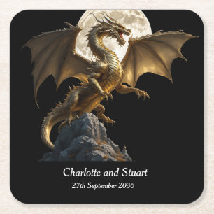 Dessous-de-verre Carré En Papier Dragon Féroce se Cabrant