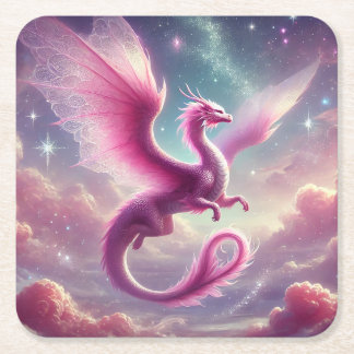 Dessous-de-verre Carré En Papier Dragon rose