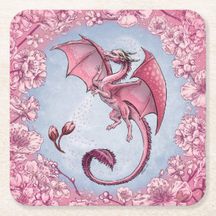 Dessous-de-verre Carré En Papier Dragon rose du printemps Nature Imaginaire Art