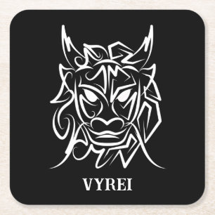 Dessous-de-verre Carré En Papier Dragon tribal noir et blanc