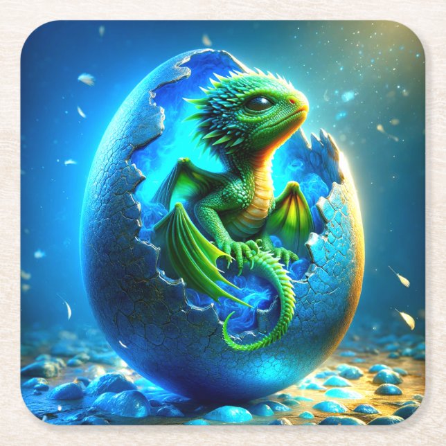 Dessous-de-verre Carré En Papier Dragon vert (Devant)