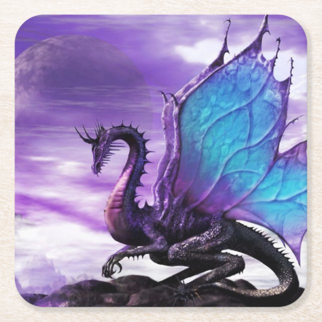 Dessous-de-verre Carré En Papier Dragon violet (Devant)