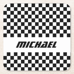 Dessous-de-verre Carré En Papier Drapeau à damier noir et blanc Cool Racing Nom