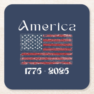 Dessous-de-verre Carré En Papier Drapeau Américain 1776 à 2026 États-Unis 250e Anni