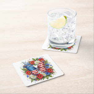 Dessous-de-verre Carré En Papier Drapeau Américain Rouge Blanc Bleu Papillon Floral