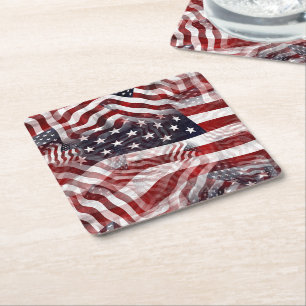 Dessous-de-verre Carré En Papier Drapeau américain Rouge Bleu Bleu Grilles Étoile