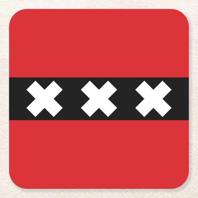 Dessous-de-verre Carré En Papier Drapeau d'Amsterdam, Pays-Bas (Devant)