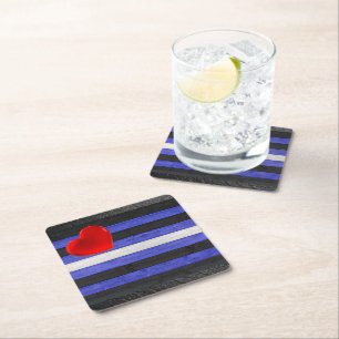 Dessous-de-verre Carré En Papier Drapeau de fierté en cuir SlipperyJoe's noir bleu