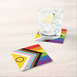 Dessous-de-verre Carré En Papier Drapeau de fierté intersexe de SlipperyJoe's fond 