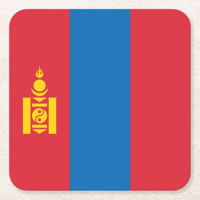 Dessous-de-verre Carré En Papier Drapeau de la Mongolie (Devant)