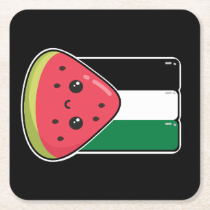 Dessous-de-verre Carré En Papier Drapeau de la Palestine mignonne avec Palestin san
