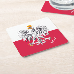 Dessous-de-verre Carré En Papier Drapeau et aigle polonais, mariage polonais, parti