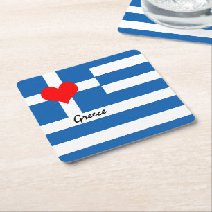 Dessous-de-verre Carré En Papier Drapeau grec & Coeur - Grèce fans de voyage/sports