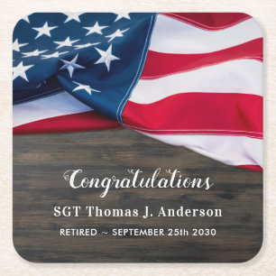 Dessous-de-verre Carré En Papier Drapeau militaire américain de la retraite patriot