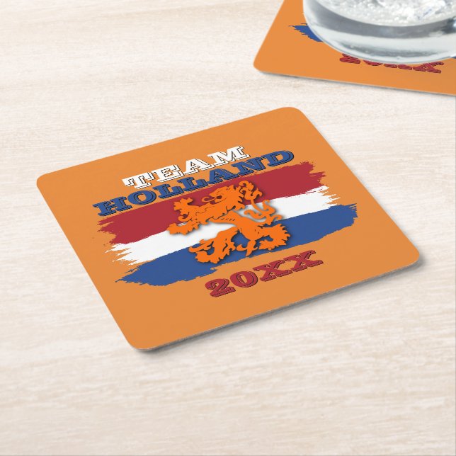 Dessous-de-verre Carré En Papier Drapeau néerlandais personnalisé Orange Lion Team  (Incliné)