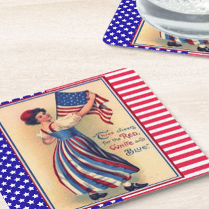 Dessous-de-verre Carré En Papier Drapeau patriotique Lady Liberty 4 juillet