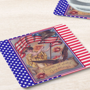 Dessous-de-verre Carré En Papier Drapeau patriotique Lady Liberty 4 juillet