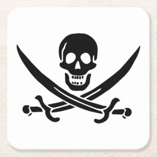 Dessous-de-verre Carré En Papier Drapeau pirate crâne épées croisées