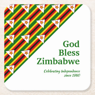 Dessous-de-verre Carré En Papier DRAPEAU ZIMBABWE avec texte personnalisable DIEU B