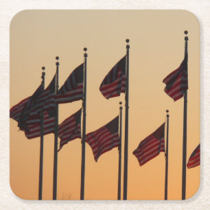 Dessous-de-verre Carré En Papier Drapeaux au coucher du soleil Patriotique américai