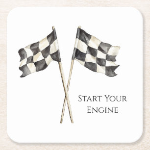 Dessous-de-verre Carré En Papier Drapeaux de voiture de course Black White Racing