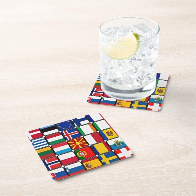 Dessous-de-verre Carré En Papier Drapeaux du monde (En situation)