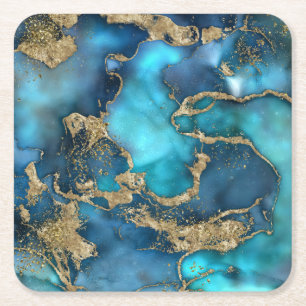 Dessous-de-verre Carré En Papier DreamBlue Turquoise et Gold