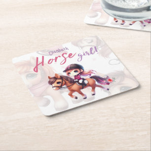 Dessous-de-verre Carré En Papier Dressage Rider Horse Girl Birthday Party