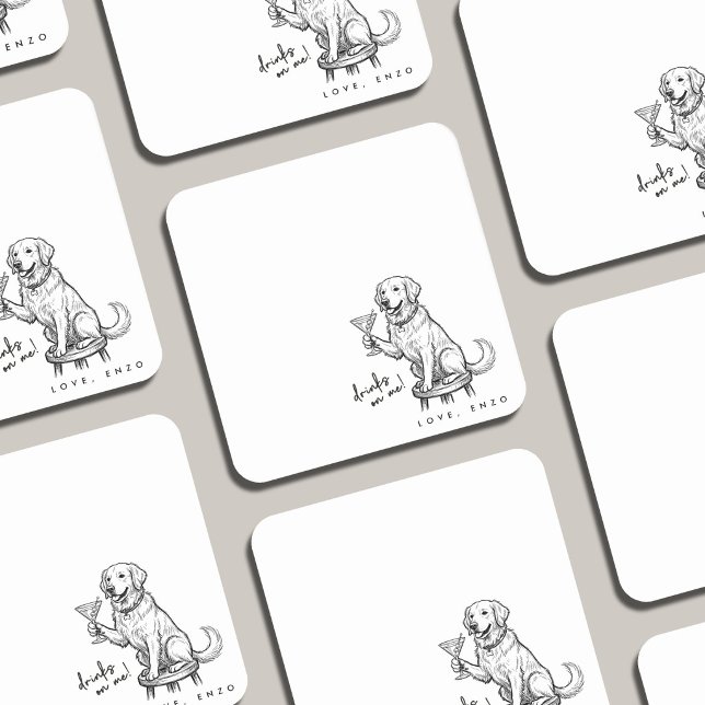 Dessous-de-verre Carré En Papier Drinks On Me Cute Dog Coaster (Créateur téléchargé)