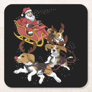 Dessous-de-verre Carré En Papier Drôle cadeau de Noël de chien Beagle pour Amoure