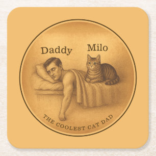Dessous-de-verre Carré En Papier Drôle Chat Papa Dormir Illustration