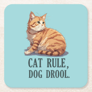 Dessous-de-verre Carré En Papier Drôle Chat Règle Chien Drool simple Adorable Desso