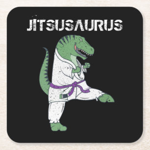 Dessous-de-verre Carré En Papier Drôle Jujitsu, T-Rex Jiu Jitsu Cadeaux de ceintur