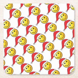 Dessous-de-verre Carré En Papier Drôle Noël Emoji Santa Hat Motif