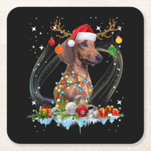 Dessous-de-verre Carré En Papier Drôle Père Noël Dachshund Reindeer Noël clair