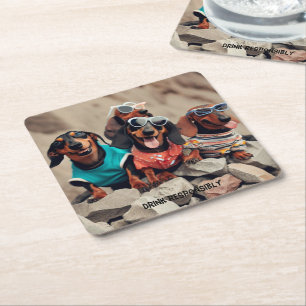 Dessous-de-verre Carré En Papier Drunk Dachshunds Drink Coasters