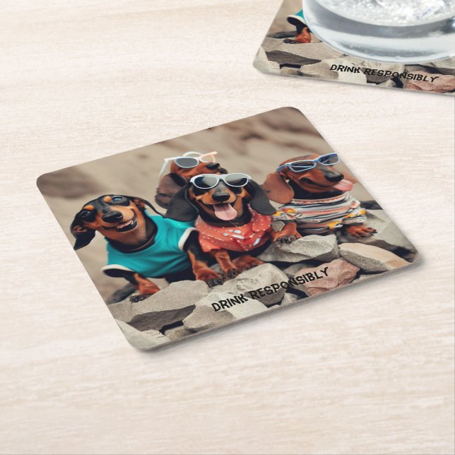 Dessous-de-verre Carré En Papier Drunk Dachshunds Drink Coasters (Incliné)
