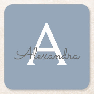Dessous-de-verre Carré En Papier Dusty Blue minimaliste moderne Monogramme élégant