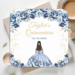 Dessous-de-verre Carré En Papier Dusty Blue Princess Floral Quinceañera