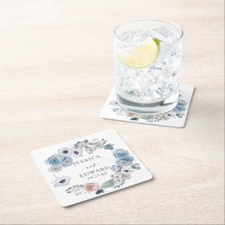 Dessous-de-verre Carré En Papier Dusty Blue Rustic Wedding Floral
